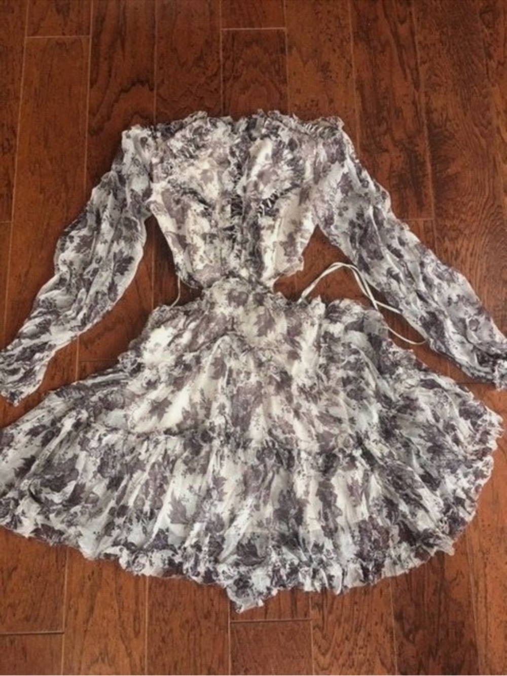 Zimmermann Cream and Brown Floral Ruffle Mini Dress Sz M - Picture 15 of 15